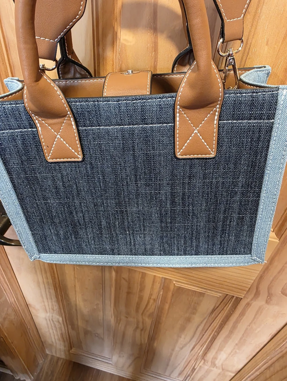 True Religion Denim Messenger Bag in Dark Blue with Brown Trim Brand New